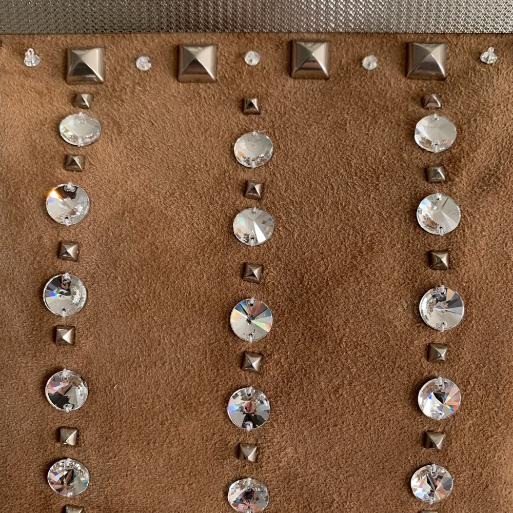 Prada Tan Suede Rhinestone Handbag - Picture 6 of 8
